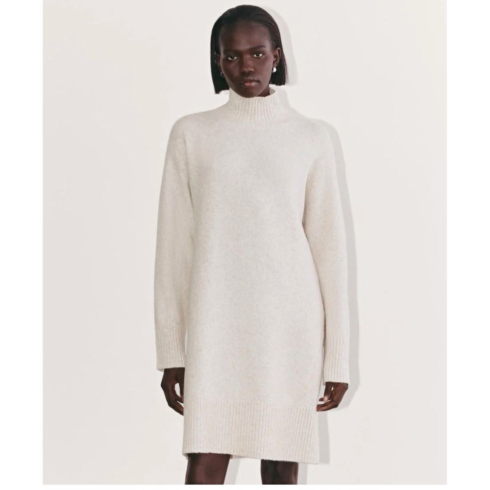 BAILEY/44 Women's Beige Fluffy Mock Neck Tight-Knit Pullover Sweater Dress L